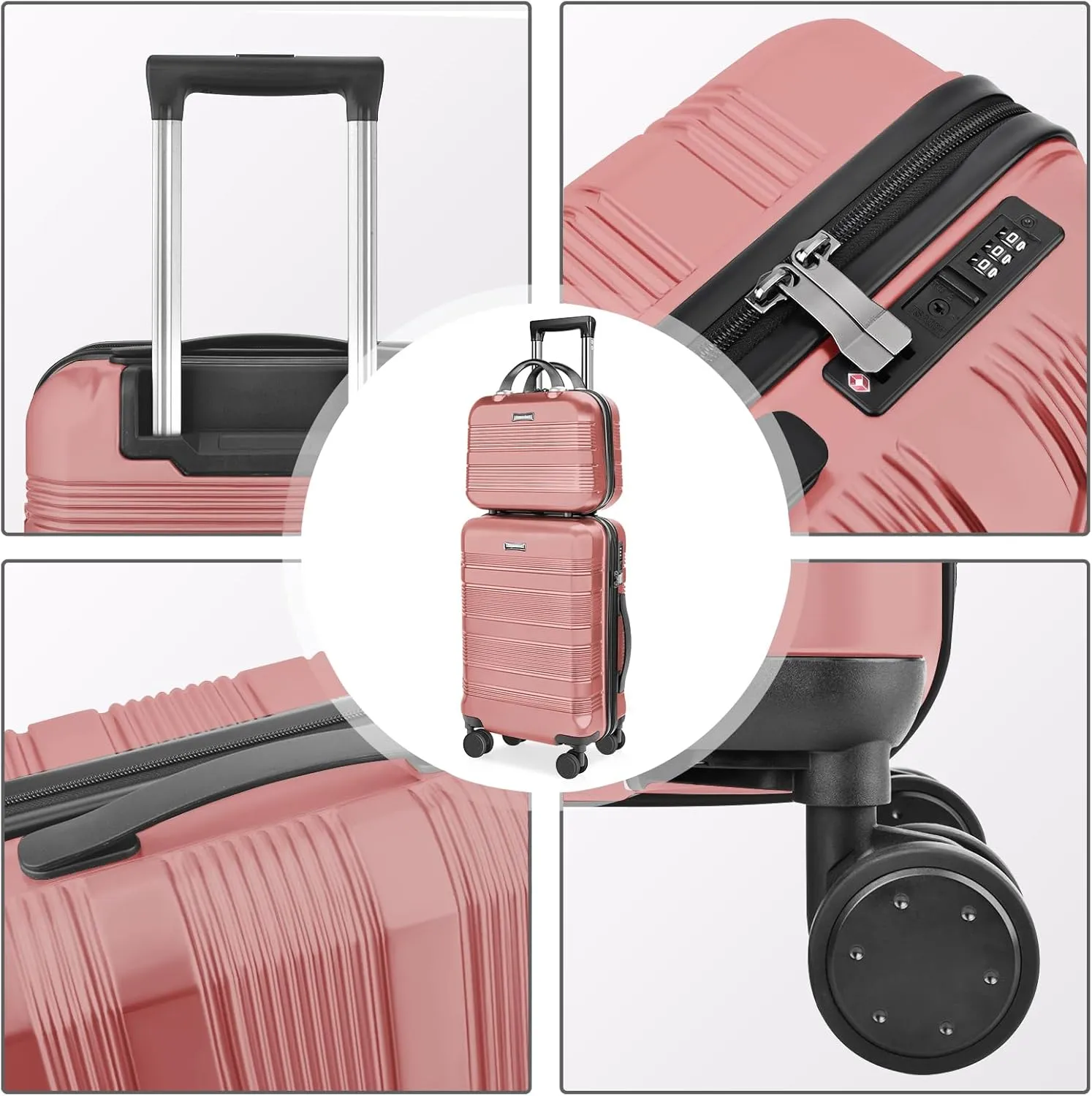 Carry On Luggage 22x14x9 Airline Approved, Hard Case Luggage Sets 2 Piece, PC ABS Small Luggage Suitcase with TSA Lock & Spinner Wheels (14/20) - Pink
