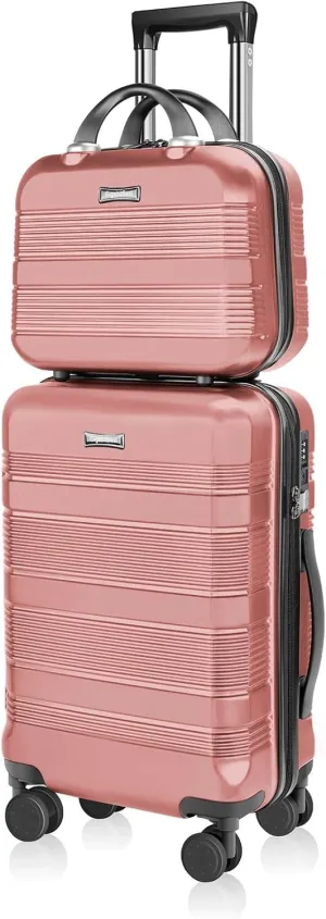 Carry On Luggage 22x14x9 Airline Approved, Hard Case Luggage Sets 2 Piece, PC ABS Small Luggage Suitcase with TSA Lock & Spinner Wheels (14/20) - Pink