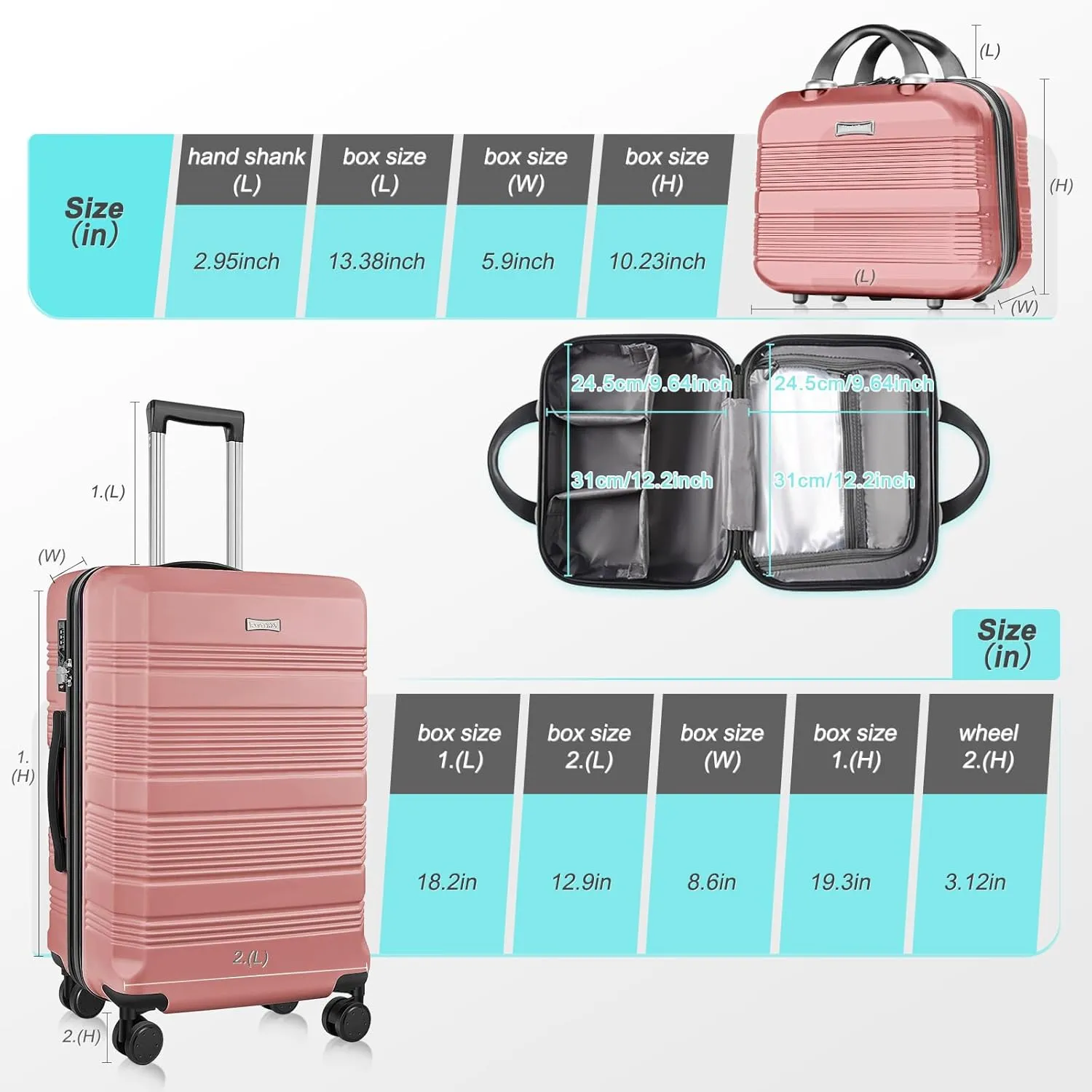 Carry On Luggage 22x14x9 Airline Approved, Hard Case Luggage Sets 2 Piece, PC ABS Small Luggage Suitcase with TSA Lock & Spinner Wheels (14/20) - Pink