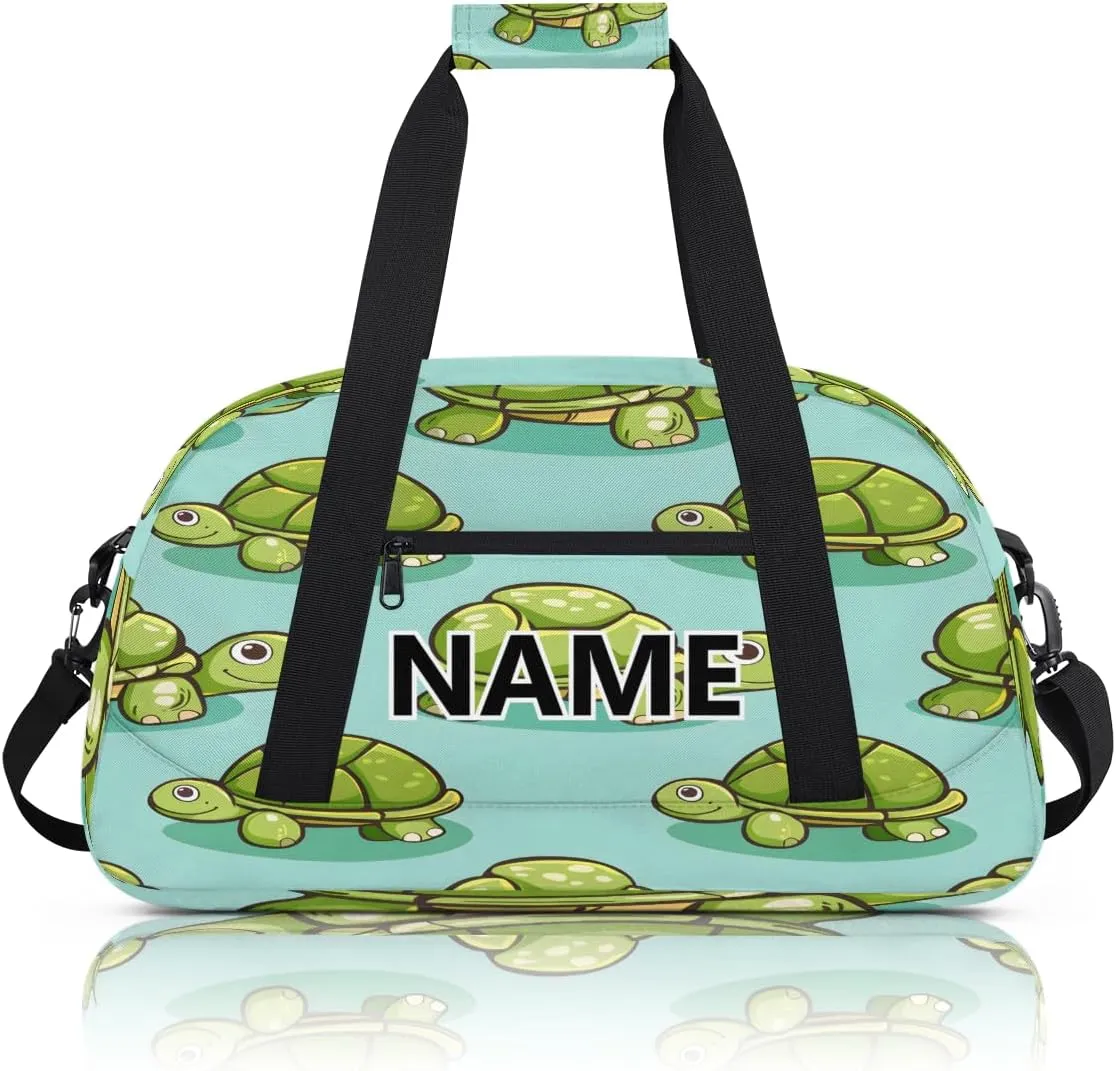 Cartoon Cute Turtle Mini Gym Bag 18 inch for Women Men Waterproof Custom Turtle Travel Duffel Bag Carry On Overnight Tote Nurse Bag for Work Fitness Hiking