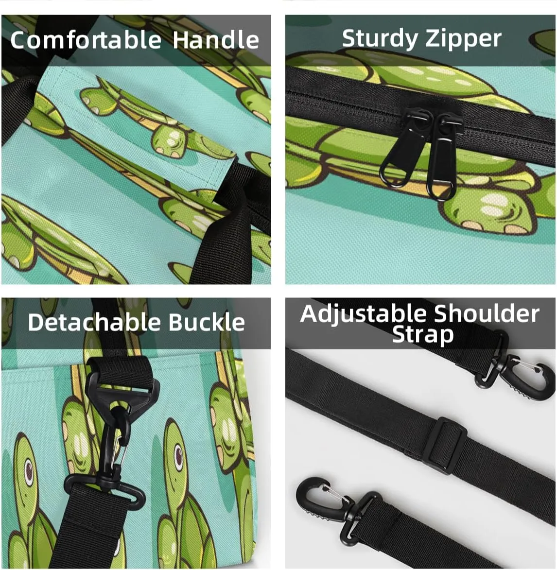 Cartoon Cute Turtle Mini Gym Bag 18 inch for Women Men Waterproof Custom Turtle Travel Duffel Bag Carry On Overnight Tote Nurse Bag for Work Fitness Hiking