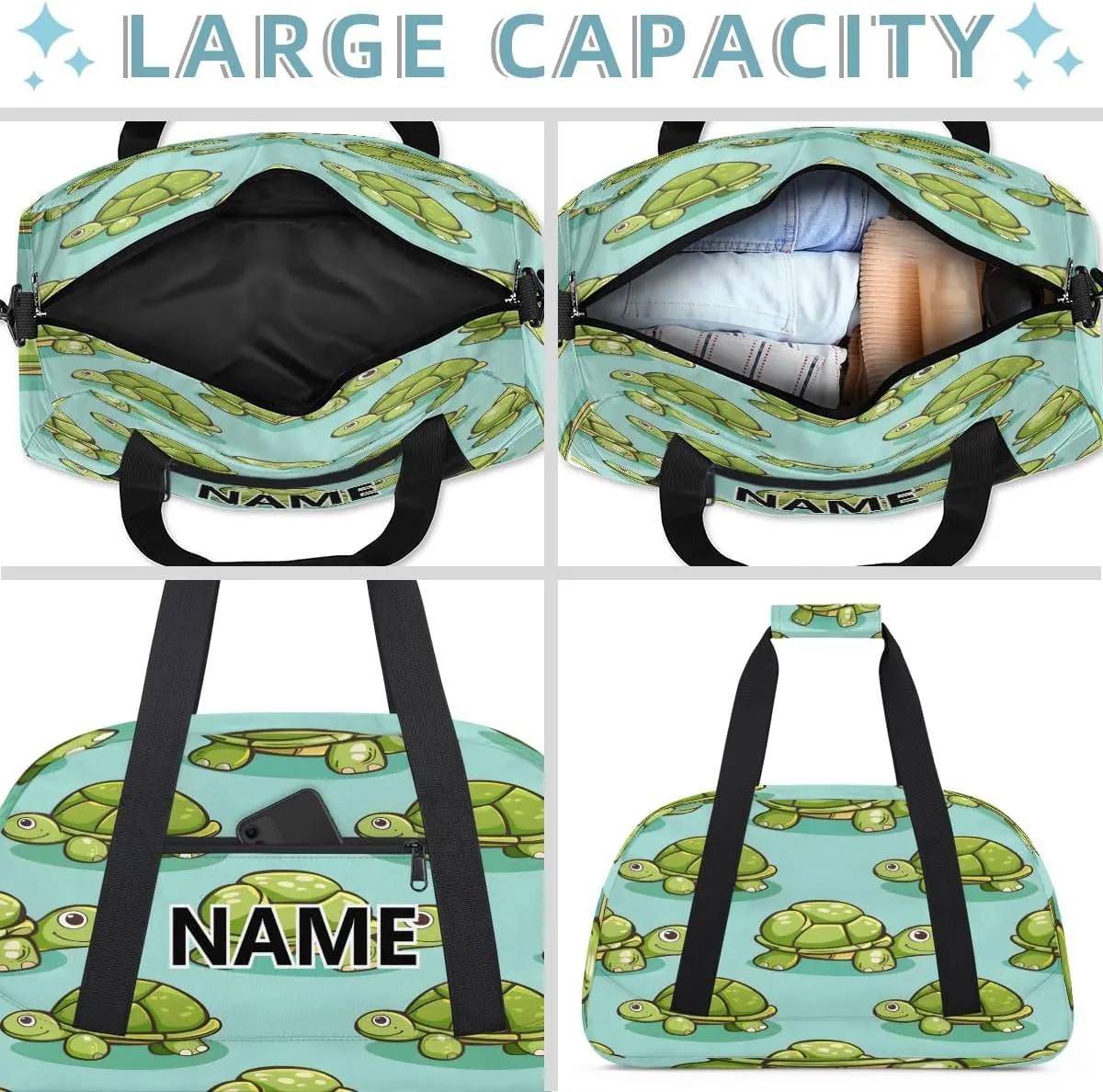 Cartoon Cute Turtle Mini Gym Bag 18 inch for Women Men Waterproof Custom Turtle Travel Duffel Bag Carry On Overnight Tote Nurse Bag for Work Fitness Hiking