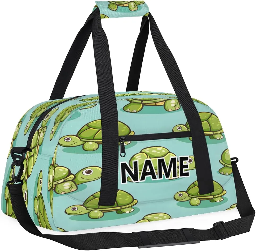 Cartoon Cute Turtle Mini Gym Bag 18 inch for Women Men Waterproof Custom Turtle Travel Duffel Bag Carry On Overnight Tote Nurse Bag for Work Fitness Hiking