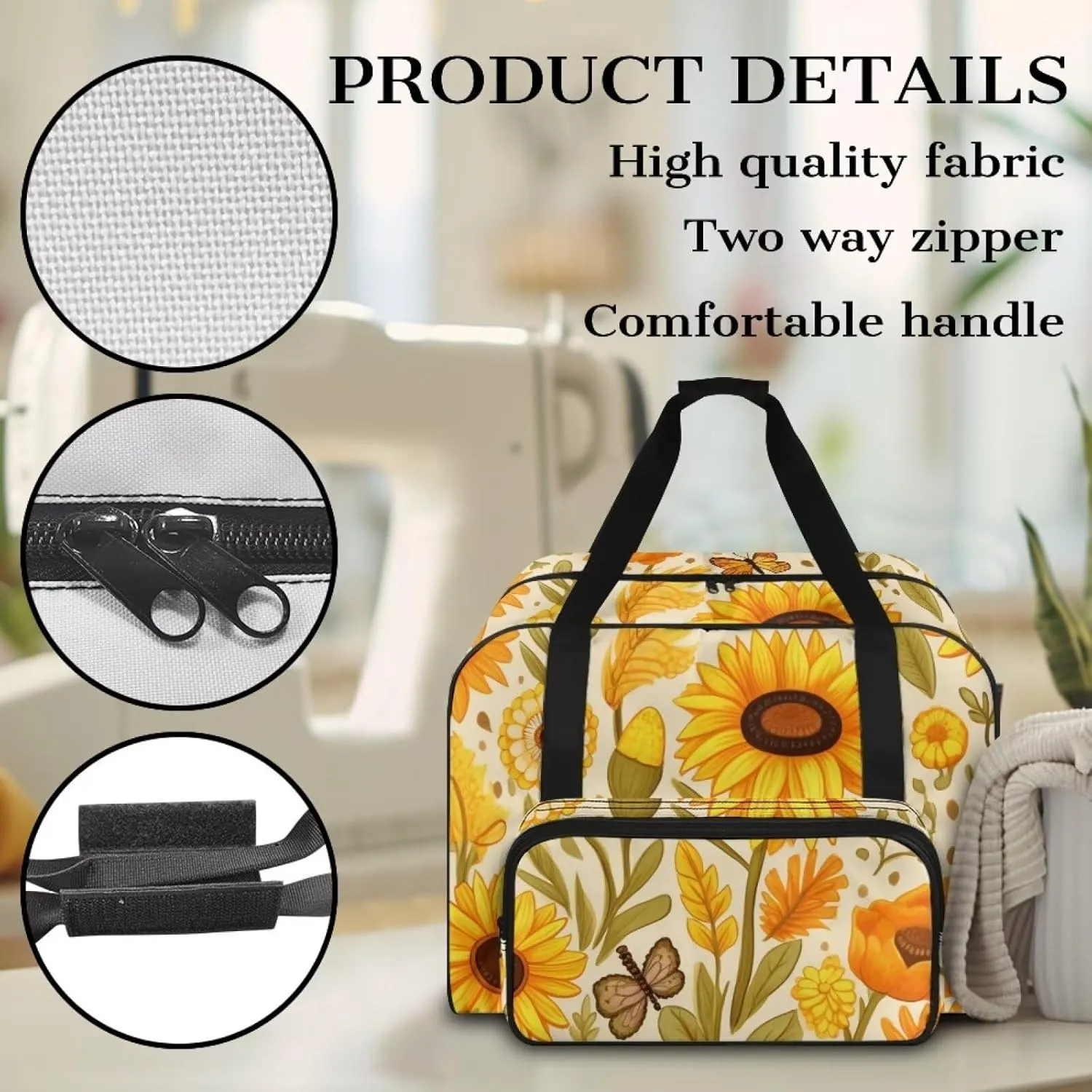 Cartoon Sunflower Sewing Machine Carrying Case Flower Sewing Machine Cover Dust Cover for Sewing Accessories Scissors Crochet Hooks Convenient Floral Pattern Gifts for Mother