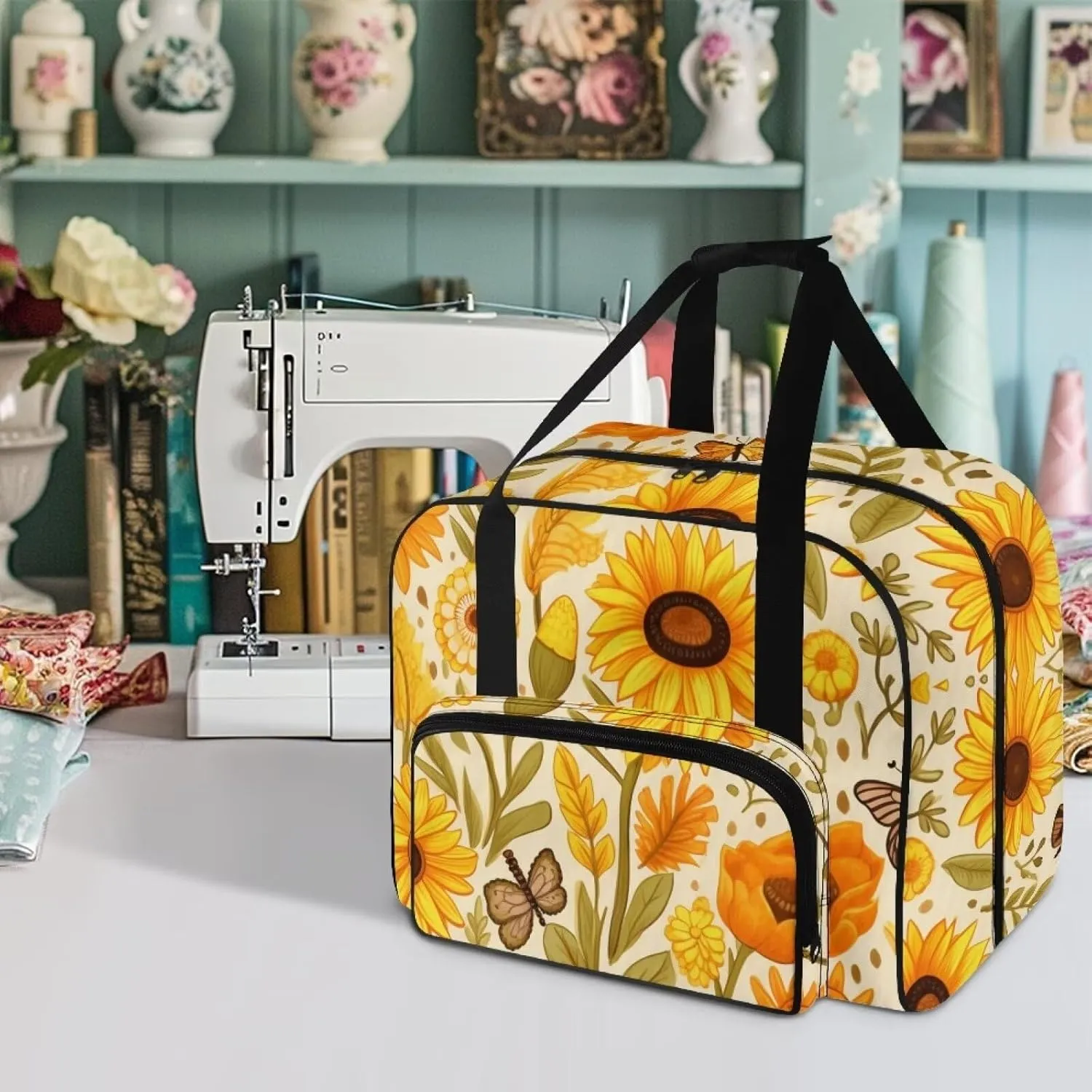 Cartoon Sunflower Sewing Machine Carrying Case Flower Sewing Machine Cover Dust Cover for Sewing Accessories Scissors Crochet Hooks Convenient Floral Pattern Gifts for Mother