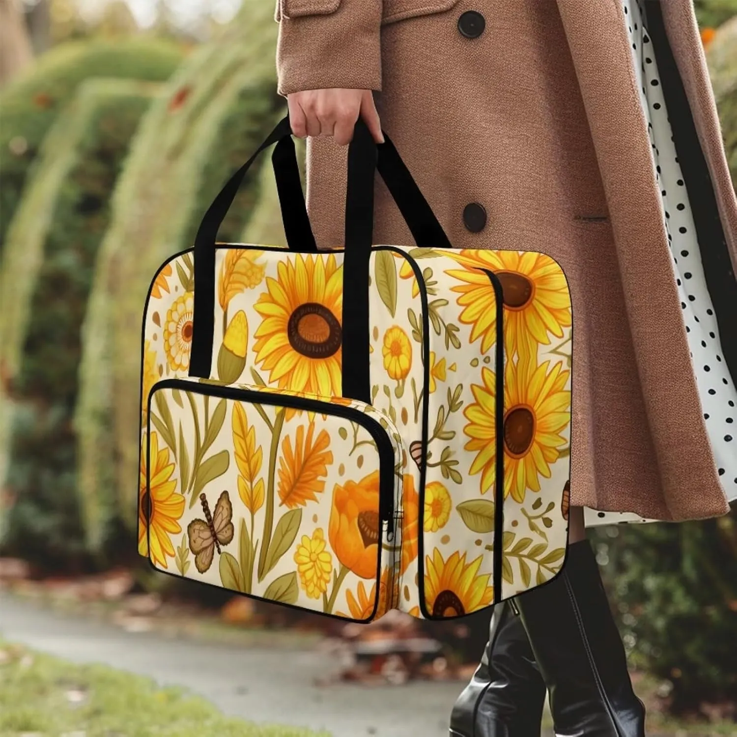 Cartoon Sunflower Sewing Machine Carrying Case Flower Sewing Machine Cover Dust Cover for Sewing Accessories Scissors Crochet Hooks Convenient Floral Pattern Gifts for Mother