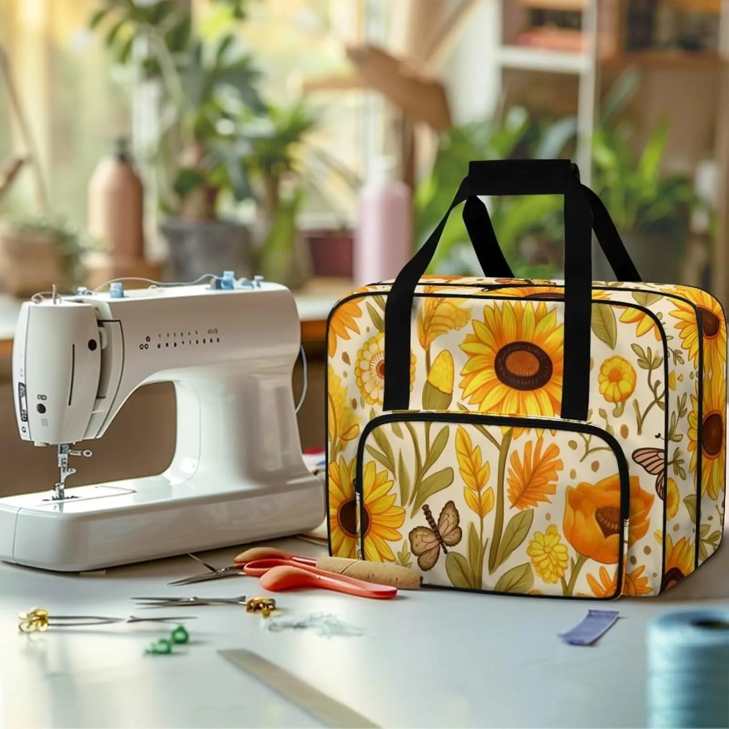 Cartoon Sunflower Sewing Machine Carrying Case Flower Sewing Machine Cover Dust Cover for Sewing Accessories Scissors Crochet Hooks Convenient Floral Pattern Gifts for Mother