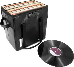 CASEMATIX Vinyl Record Case For Up To 40 Records - Fire Resistant Vinyl Record Storage Case with Programmable Combination Lock and Removable Divider, Folding Vinyl Box for Travel and Storage
