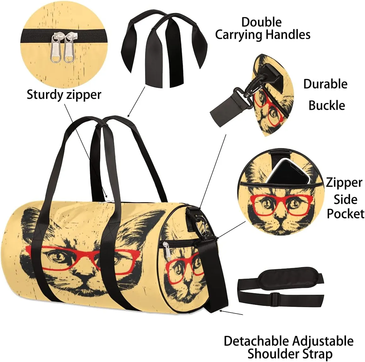 Cat Grunge Texture Gym Bag Small Gym Duffel Bags for Men Women Overnight Weekender Bag Lightweight Sport Duffle Bag Carry On Gymbag