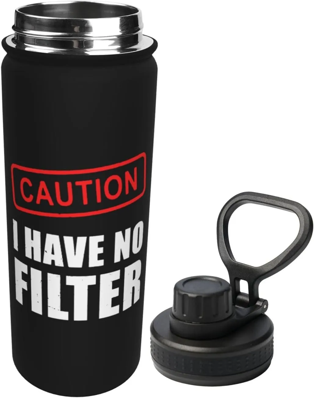 Caution I Have No Filter 18oz Large Capacity Sports Insulated Water Bottle