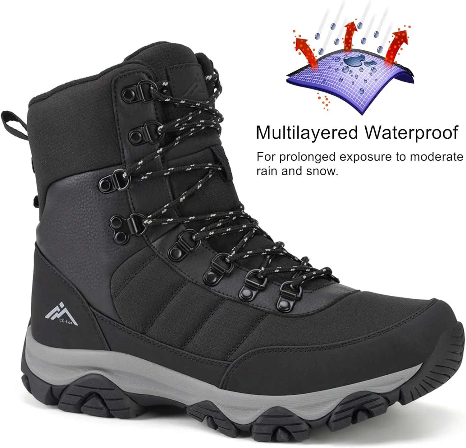 CC-Los Men's Waterproof Winter Snow Boots Warm Fur Lined Lightweight Non-Slip Outdoor Work Boots for Cold Weather