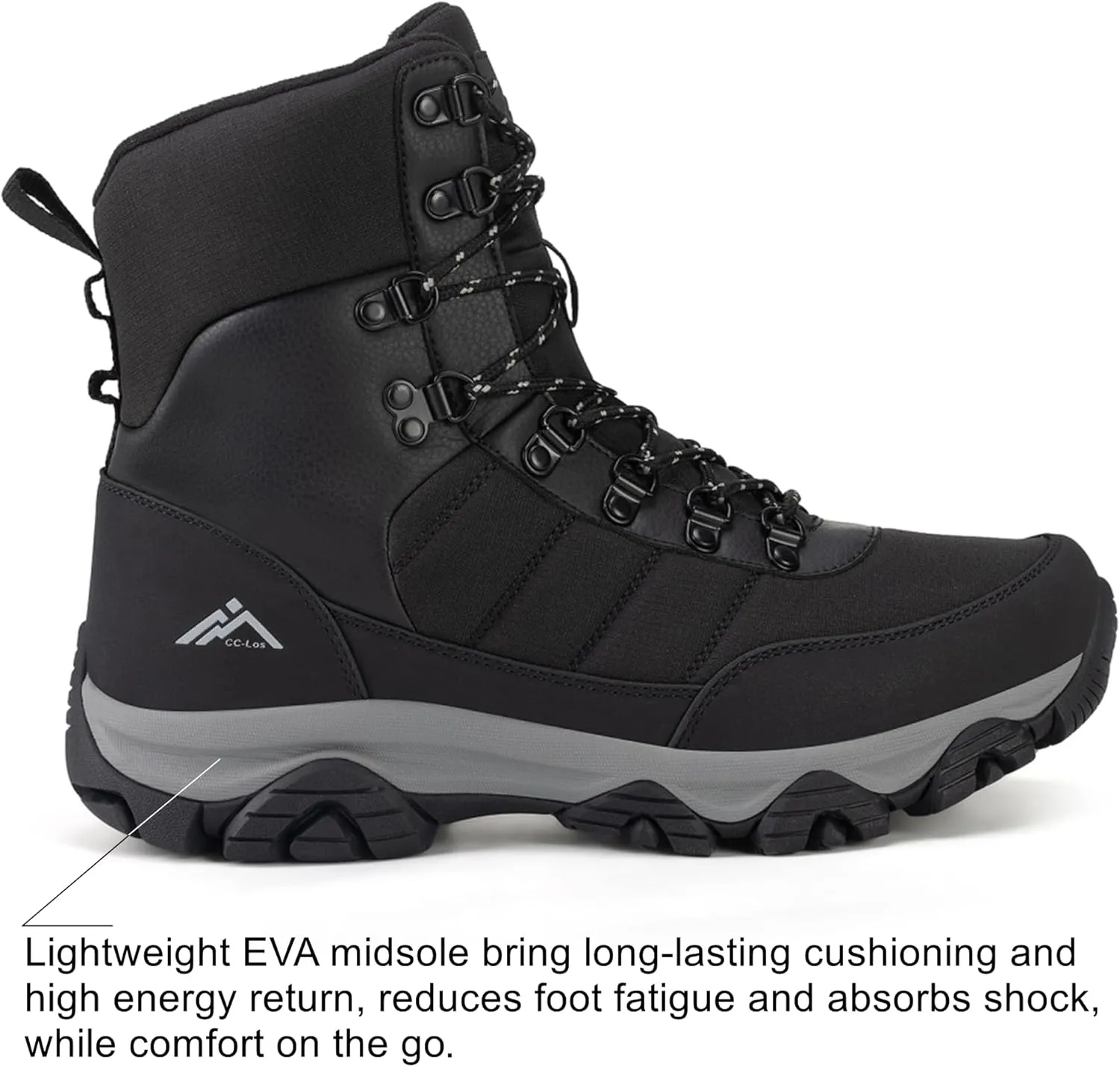 CC-Los Men's Waterproof Winter Snow Boots Warm Fur Lined Lightweight Non-Slip Outdoor Work Boots for Cold Weather