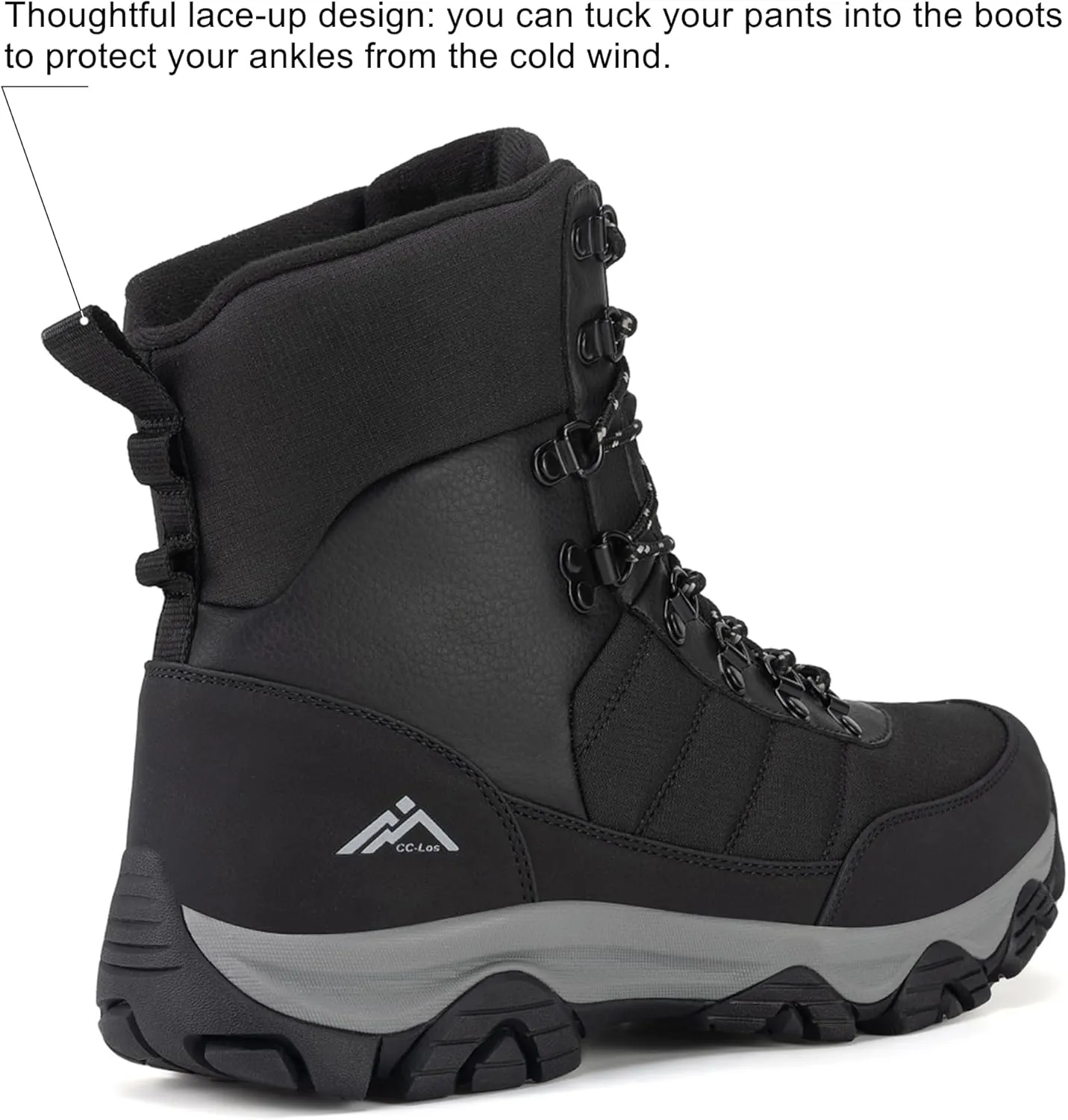 CC-Los Men's Waterproof Winter Snow Boots Warm Fur Lined Lightweight Non-Slip Outdoor Work Boots for Cold Weather