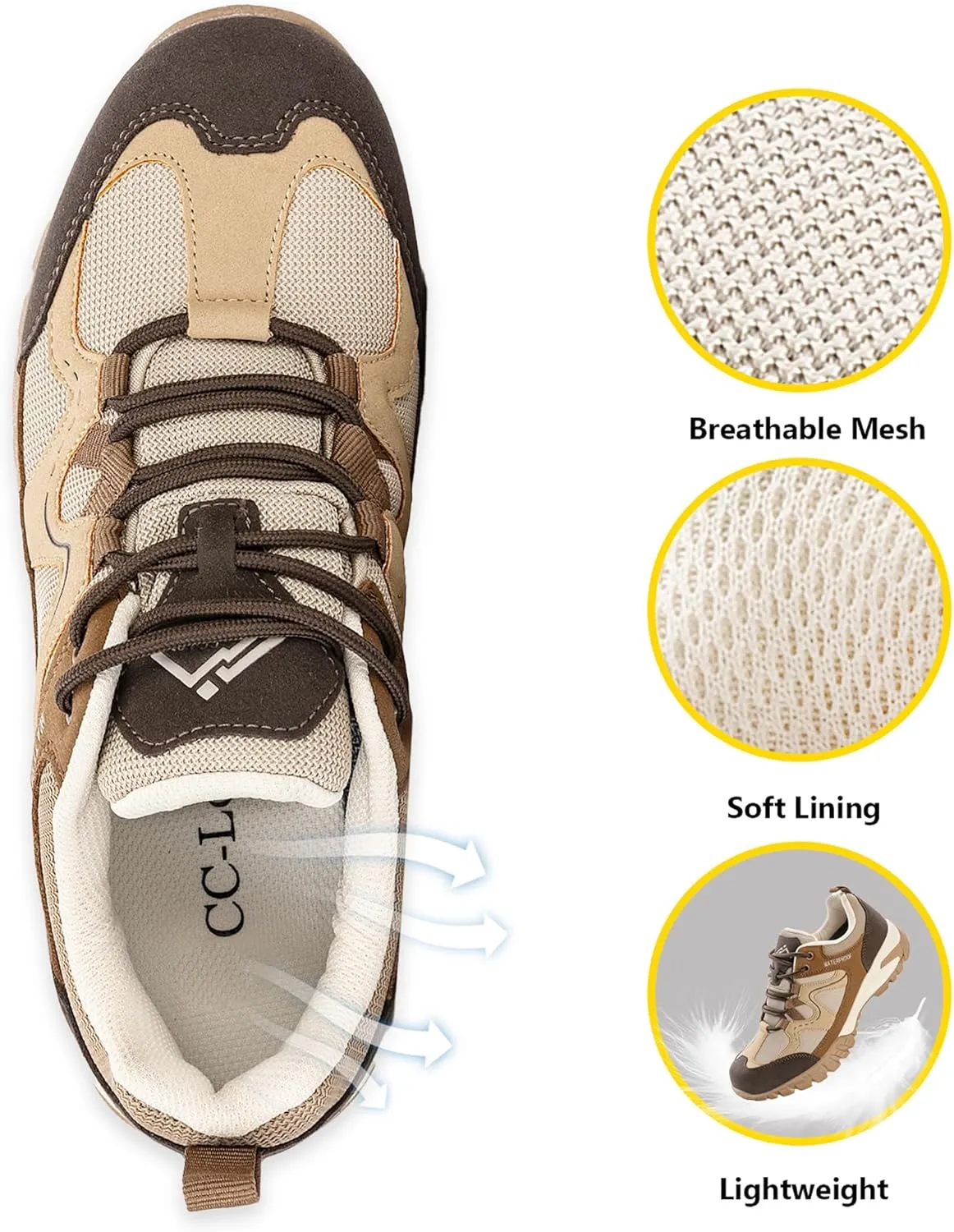 CC-Los Women's Waterproof Hiking Shoes Lightweight Breathable Walking Shoes for Outdoor Climbing Size 5.5-10.5