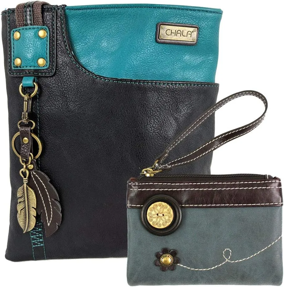 Chala Cross Body Swing Messenger Bag and Double Zip Wallet Gift Set