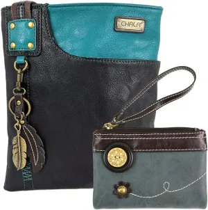 Chala Cross Body Swing Messenger Bag and Double Zip Wallet Gift Set