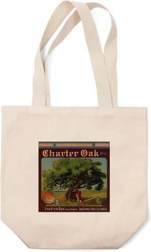 Charter Oak Brand, Charter Oak, California, Citrus Crate Label (100% Cotton Canvas Reusable Tote Bag)