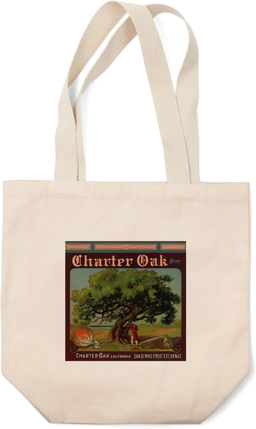 Charter Oak Brand, Charter Oak, California, Citrus Crate Label (100% Cotton Canvas Reusable Tote Bag)