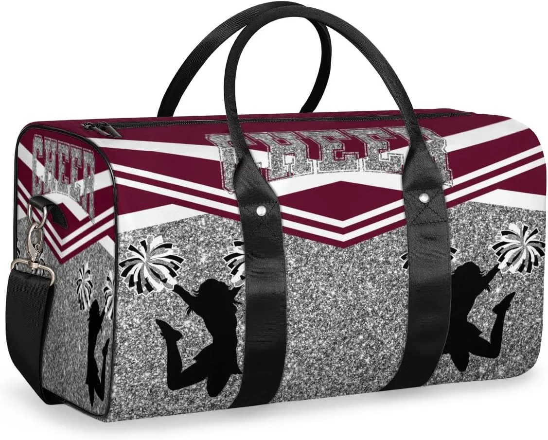 Cheer Red Travel Duffle Bag, Sports Gym Bags for Women Men, Carry On Weekender Overnight Workout Airplane Trips Bag