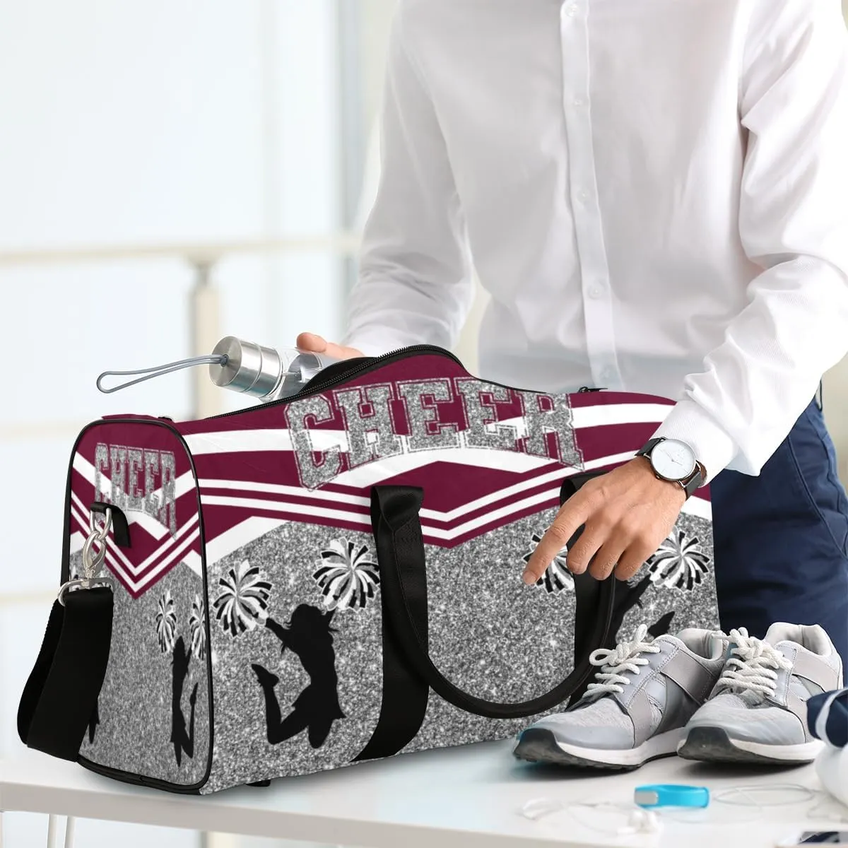 Cheer Red Travel Duffle Bag, Sports Gym Bags for Women Men, Carry On Weekender Overnight Workout Airplane Trips Bag