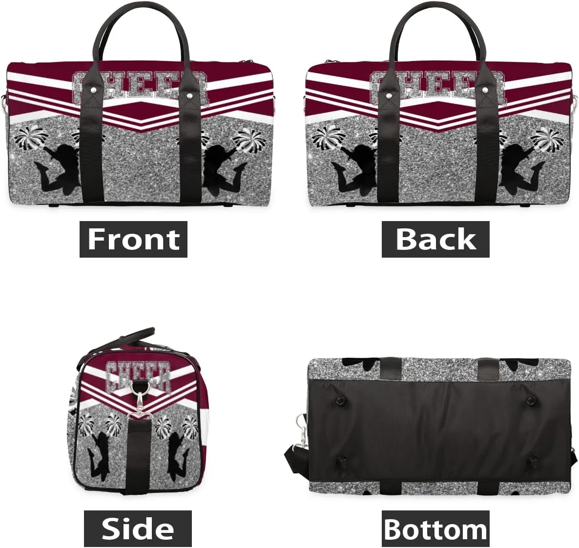 Cheer Red Travel Duffle Bag, Sports Gym Bags for Women Men, Carry On Weekender Overnight Workout Airplane Trips Bag