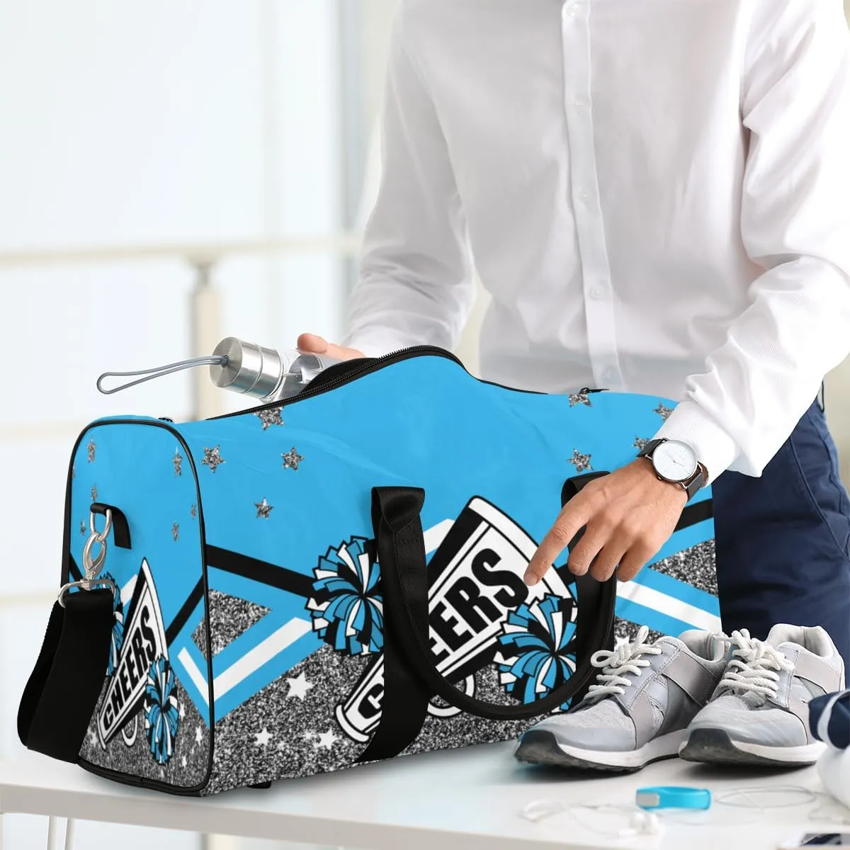 Cheer Themed Travel Duffle Bag, Sports Gym Bags for Women Men, Carry On Weekender Overnight Workout Airplane Trips Bag