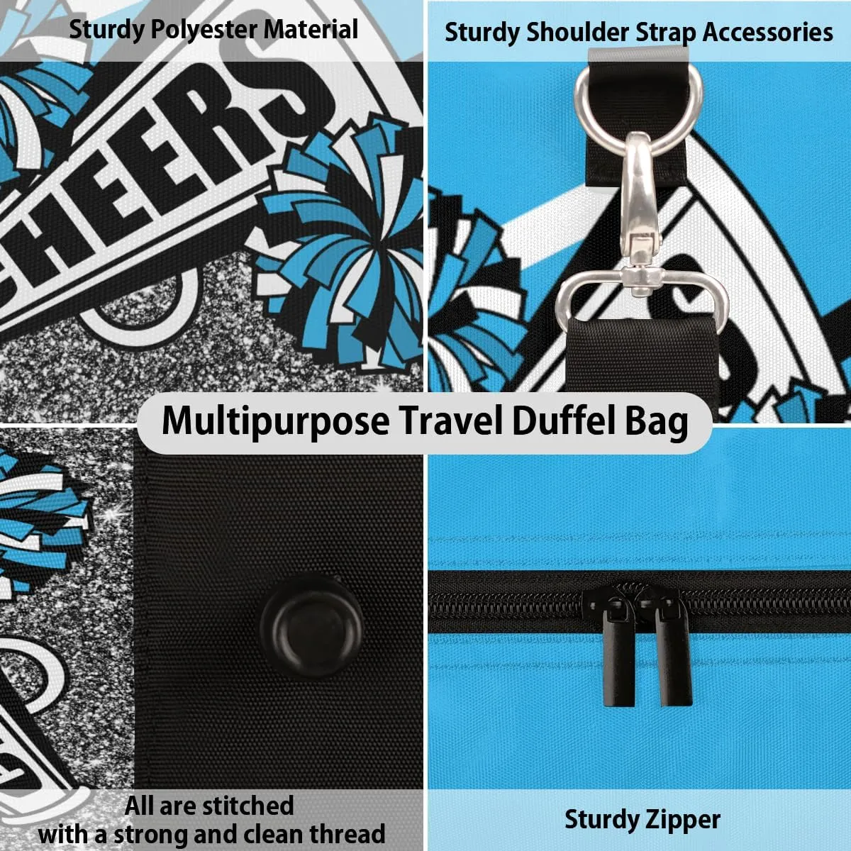 Cheer Themed Travel Duffle Bag, Sports Gym Bags for Women Men, Carry On Weekender Overnight Workout Airplane Trips Bag