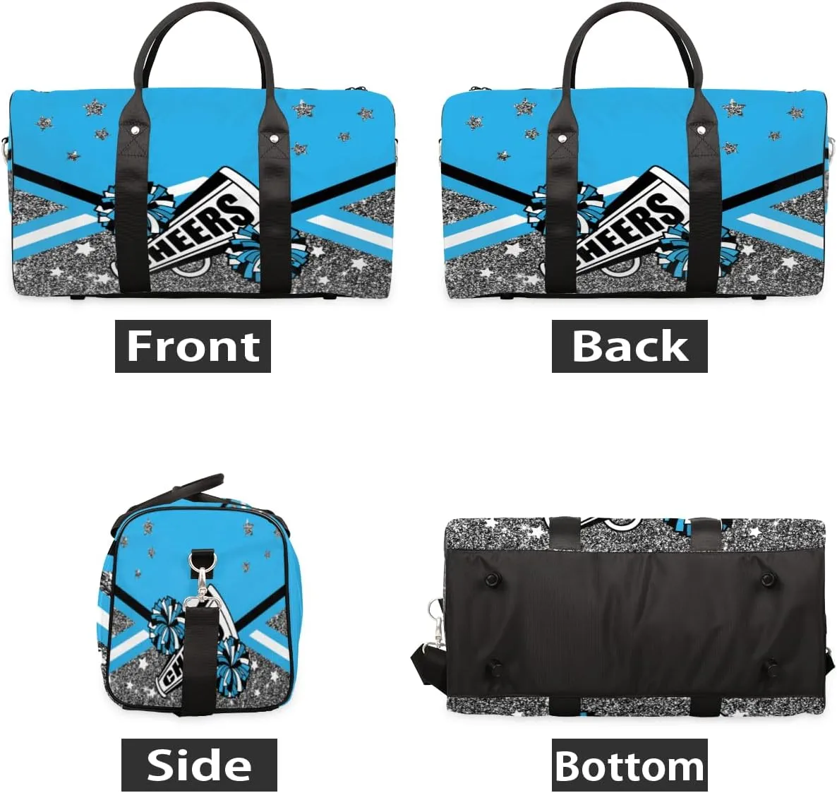 Cheer Themed Travel Duffle Bag, Sports Gym Bags for Women Men, Carry On Weekender Overnight Workout Airplane Trips Bag
