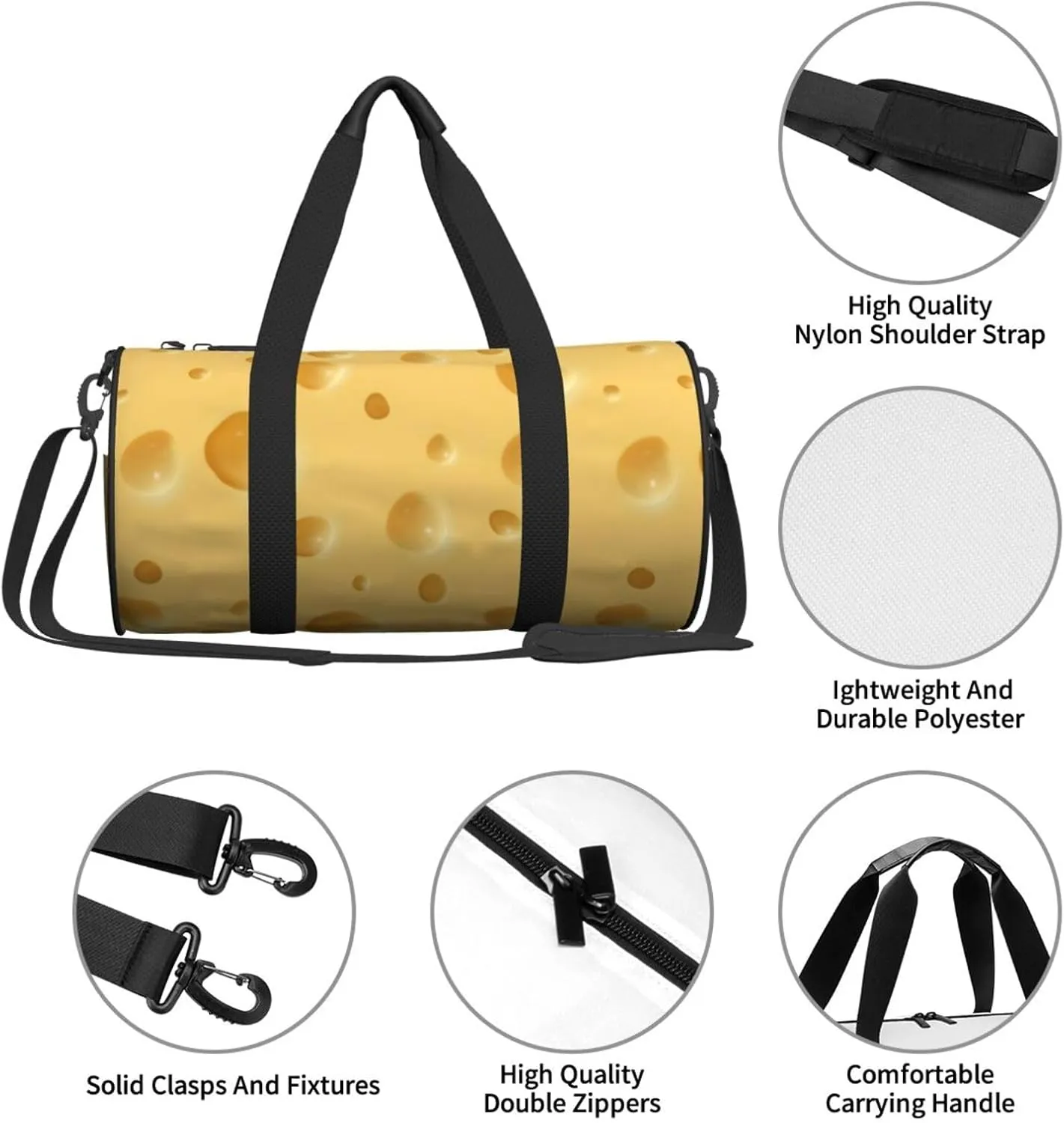 Cheese Sports Gym Duffel Bag For Men Women Weekender Travel Workout Training Handbag