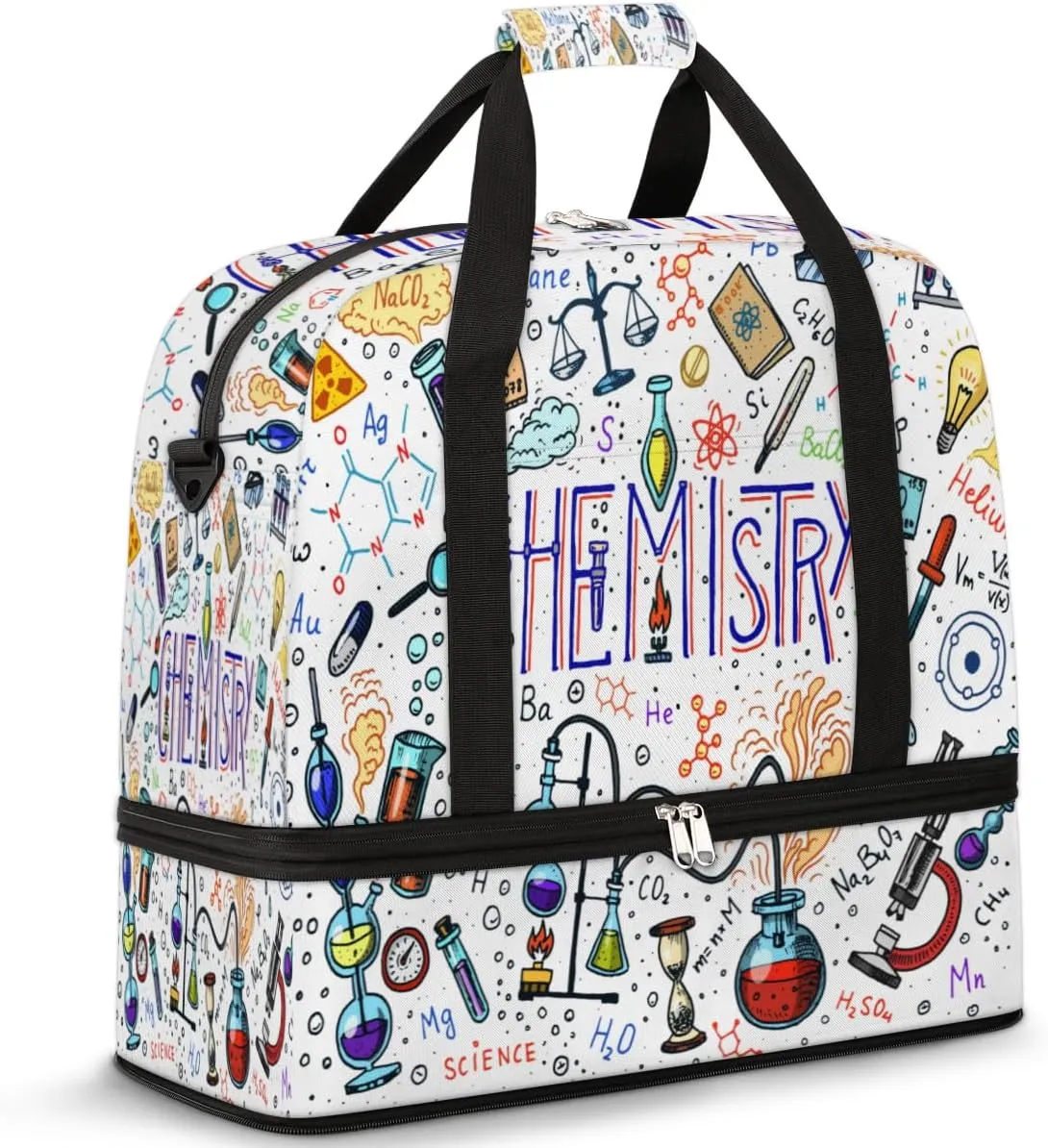 Chemical Formula Education Travel Duffle Bag Durable Weekender Bag with Shoes Compartment Lightweight Overnight Bag Sports Dance Gym Tote Bag for Women and Men Carry on Luggage