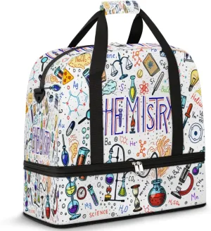 Chemical Formula Education Travel Duffle Bag Durable Weekender Bag with Shoes Compartment Lightweight Overnight Bag Sports Dance Gym Tote Bag for Women and Men Carry on Luggage
