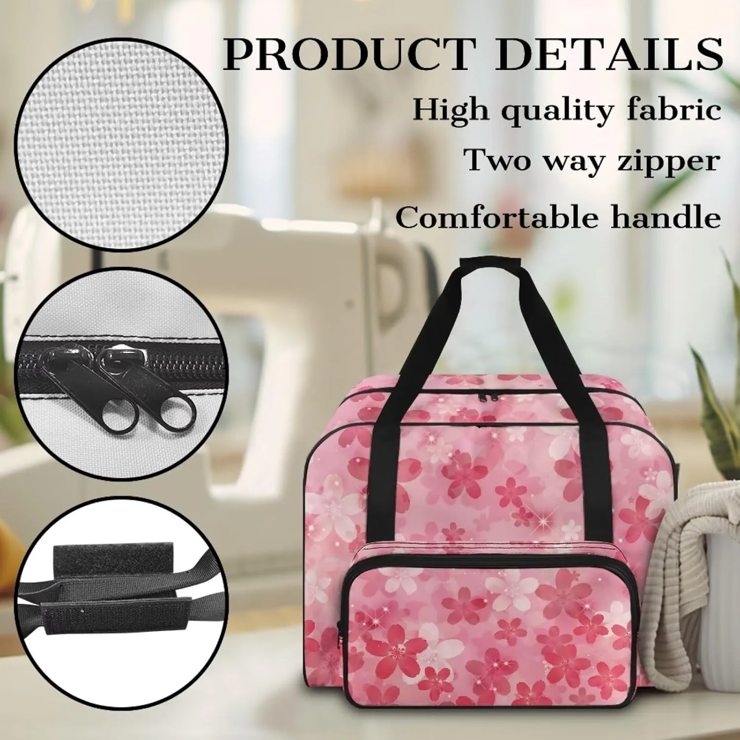 Cherry Blossom Sewing Machine Tote Bag Sewing Machine Carrying Case with Multiple Storage Pockets Handbag Sewing Accessories Tote Carrier for Notions & Crafts