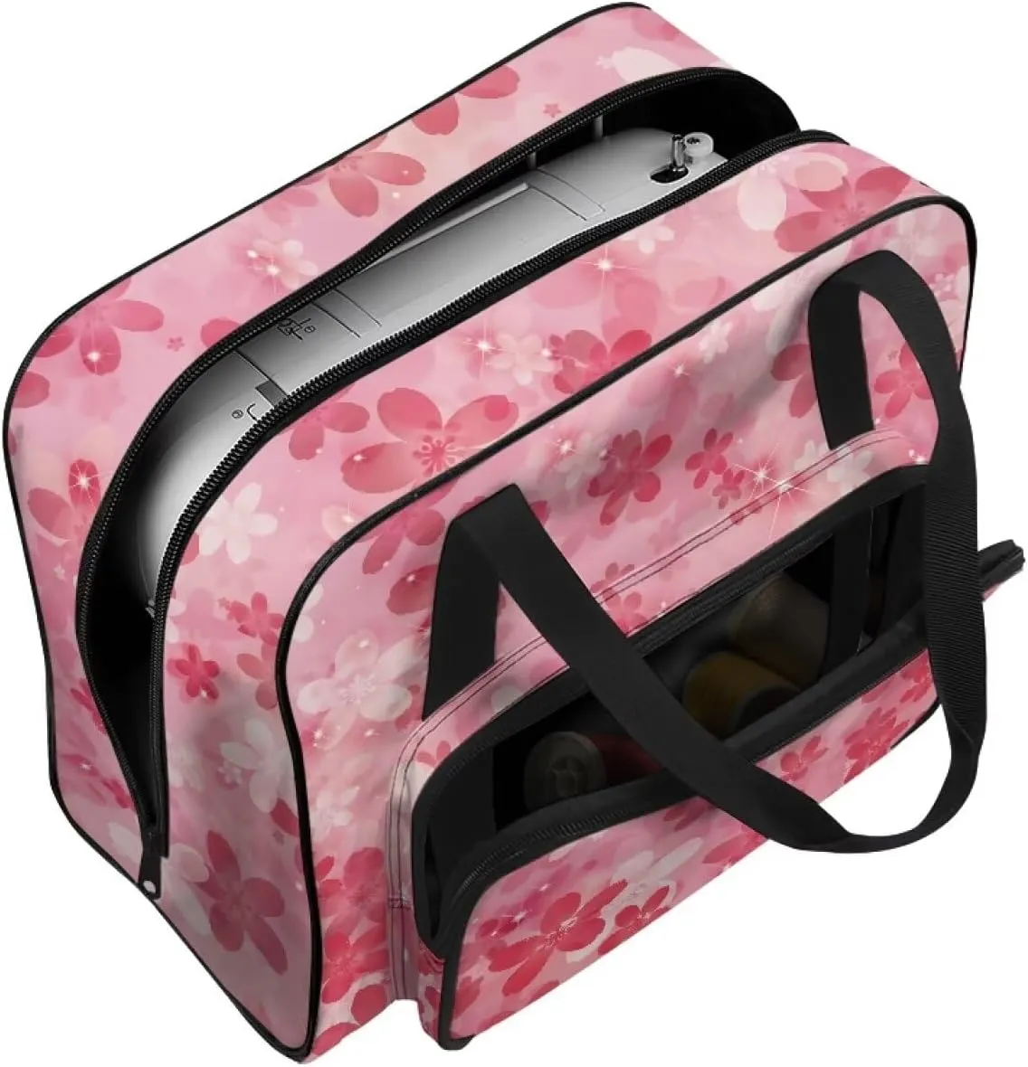 Cherry Blossom Sewing Machine Tote Bag Sewing Machine Carrying Case with Multiple Storage Pockets Handbag Sewing Accessories Tote Carrier for Notions & Crafts