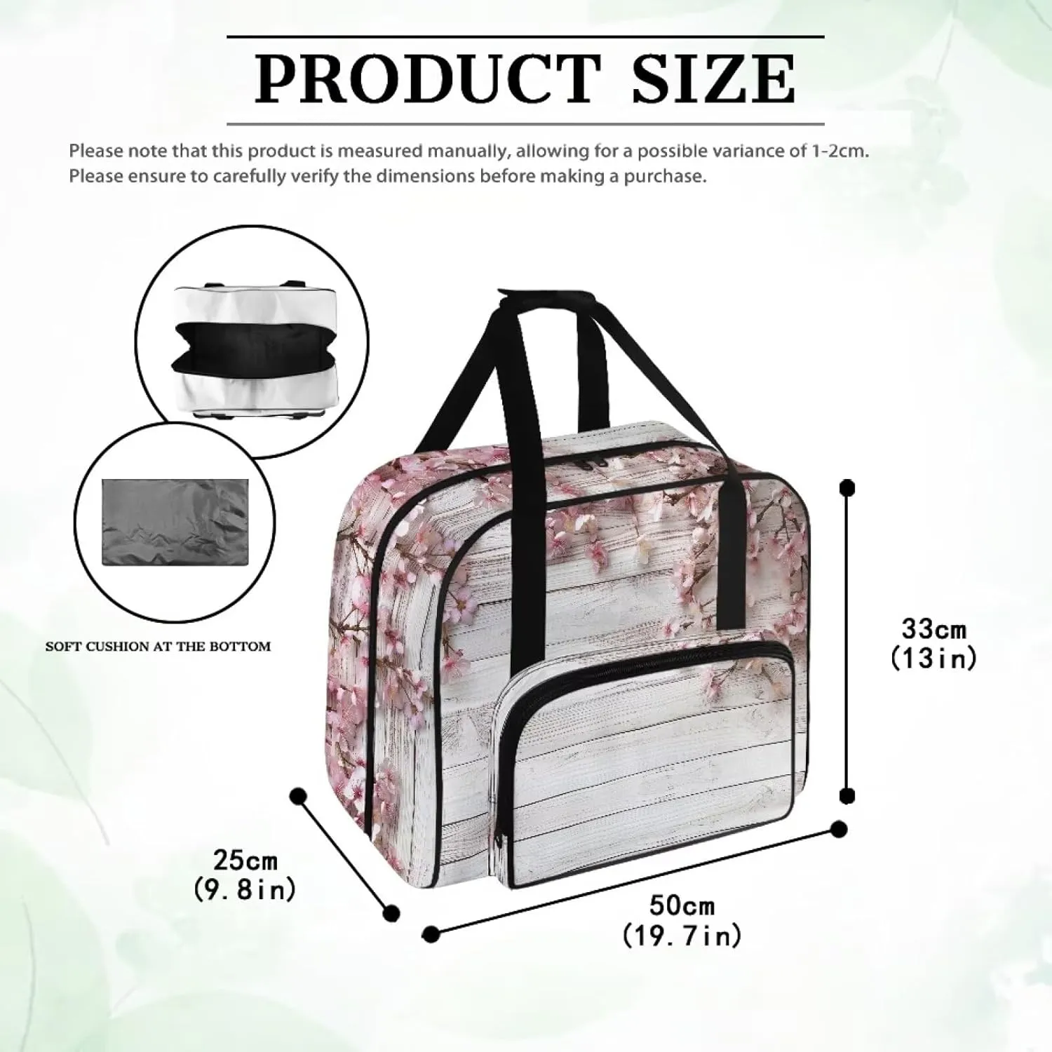 Cherry Blossoms Sewing Machine Case Universal Portable Carrying Case with Handle & Pocket Compatible with Most Standard Machines (19.7 X 13 X 9.8 In)