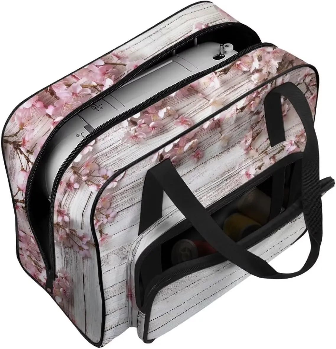 Cherry Blossoms Sewing Machine Case Universal Portable Carrying Case with Handle & Pocket Compatible with Most Standard Machines (19.7 X 13 X 9.8 In)