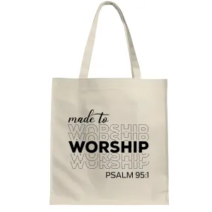 Christian Gift Idea Made to Worship Religious Motivational Psalm 95 Natural White Multicolor Canvas Tote Bag