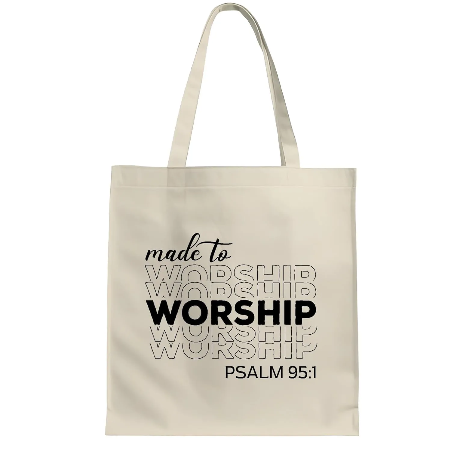 Christian Gift Idea Made to Worship Religious Motivational Psalm 95 Natural White Multicolor Canvas Tote Bag