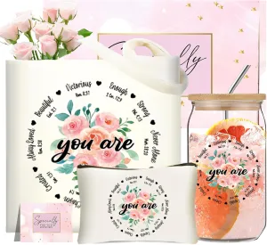 Christian Gifts for Women Faith Canvas Tote Bag Set with 16Oz Glass Cup, Inspirational Thanksgiving Gifts for Mom, Grandma, Daughter, Sister