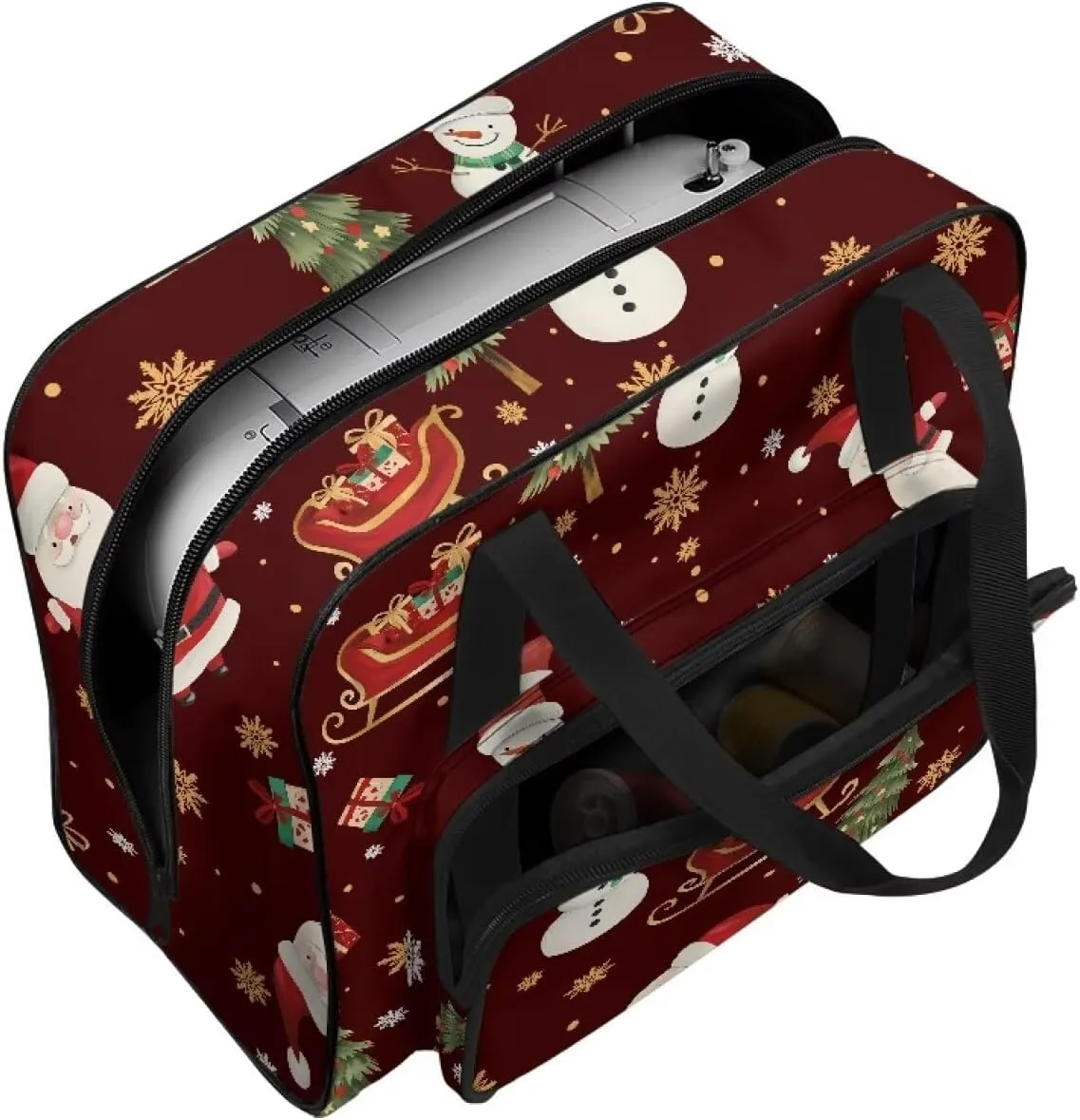 Christmas Pattern Sewing Machine Bag Universal Tote Bag for Sewing Machine Protector Travel Bag Organizer Compatible with Most Singer, Brother Sewing Machines and Extra Sewing Accessories
