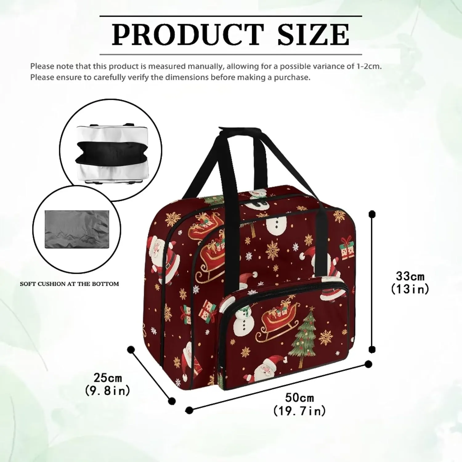 Christmas Pattern Sewing Machine Bag Universal Tote Bag for Sewing Machine Protector Travel Bag Organizer Compatible with Most Singer, Brother Sewing Machines and Extra Sewing Accessories