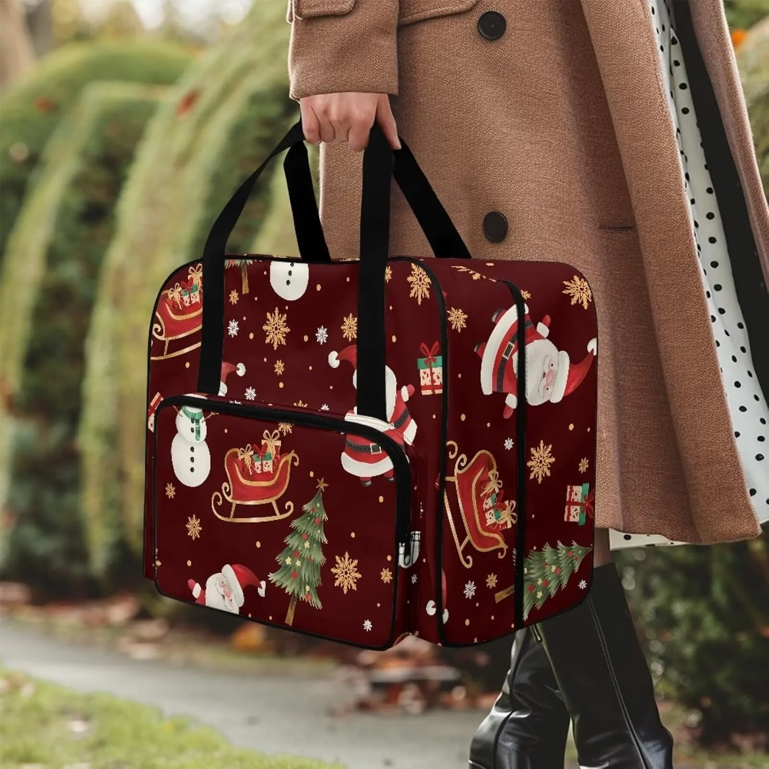 Christmas Pattern Sewing Machine Bag Universal Tote Bag for Sewing Machine Protector Travel Bag Organizer Compatible with Most Singer, Brother Sewing Machines and Extra Sewing Accessories