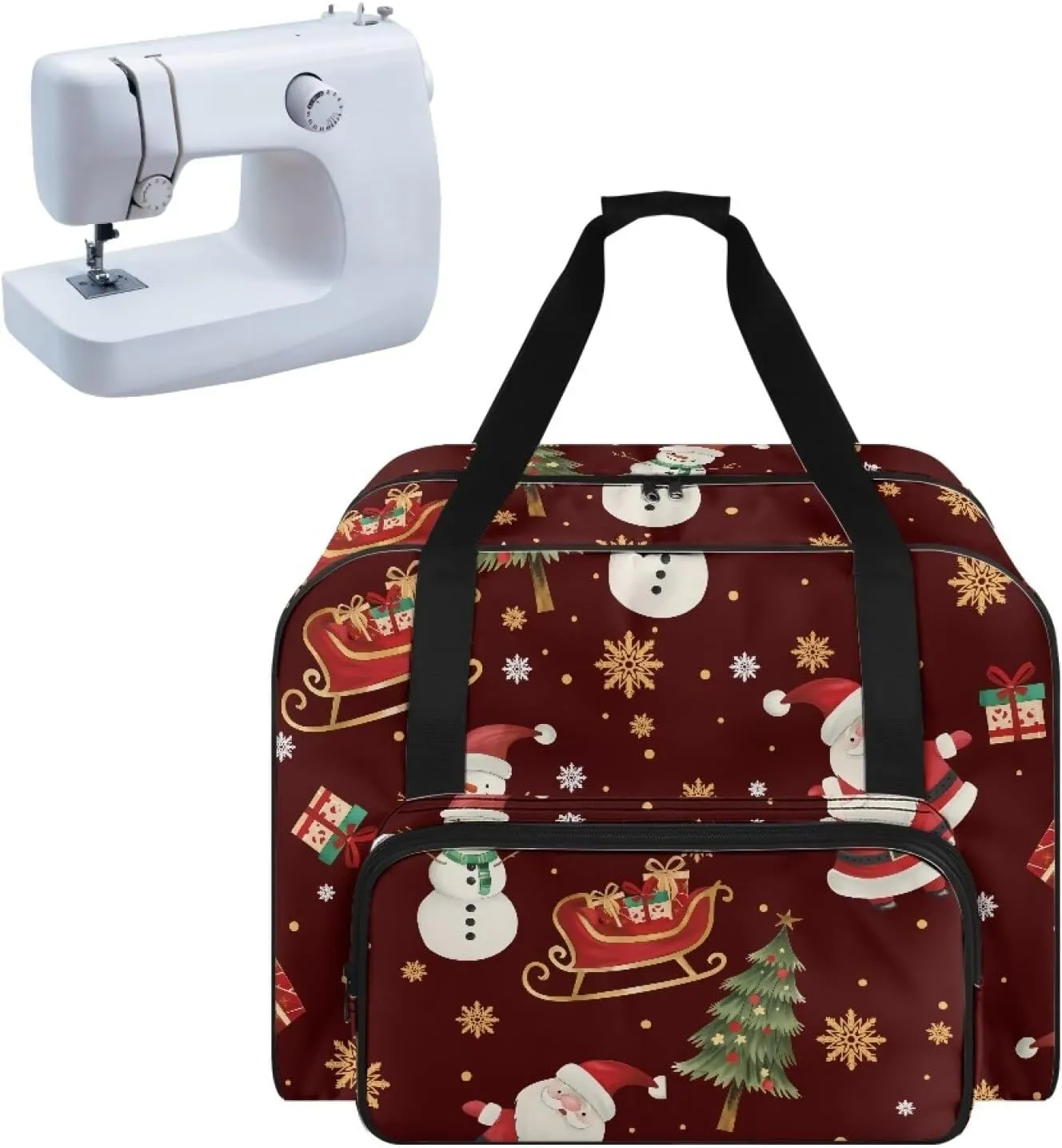 Christmas Pattern Sewing Machine Bag Universal Tote Bag for Sewing Machine Protector Travel Bag Organizer Compatible with Most Singer, Brother Sewing Machines and Extra Sewing Accessories