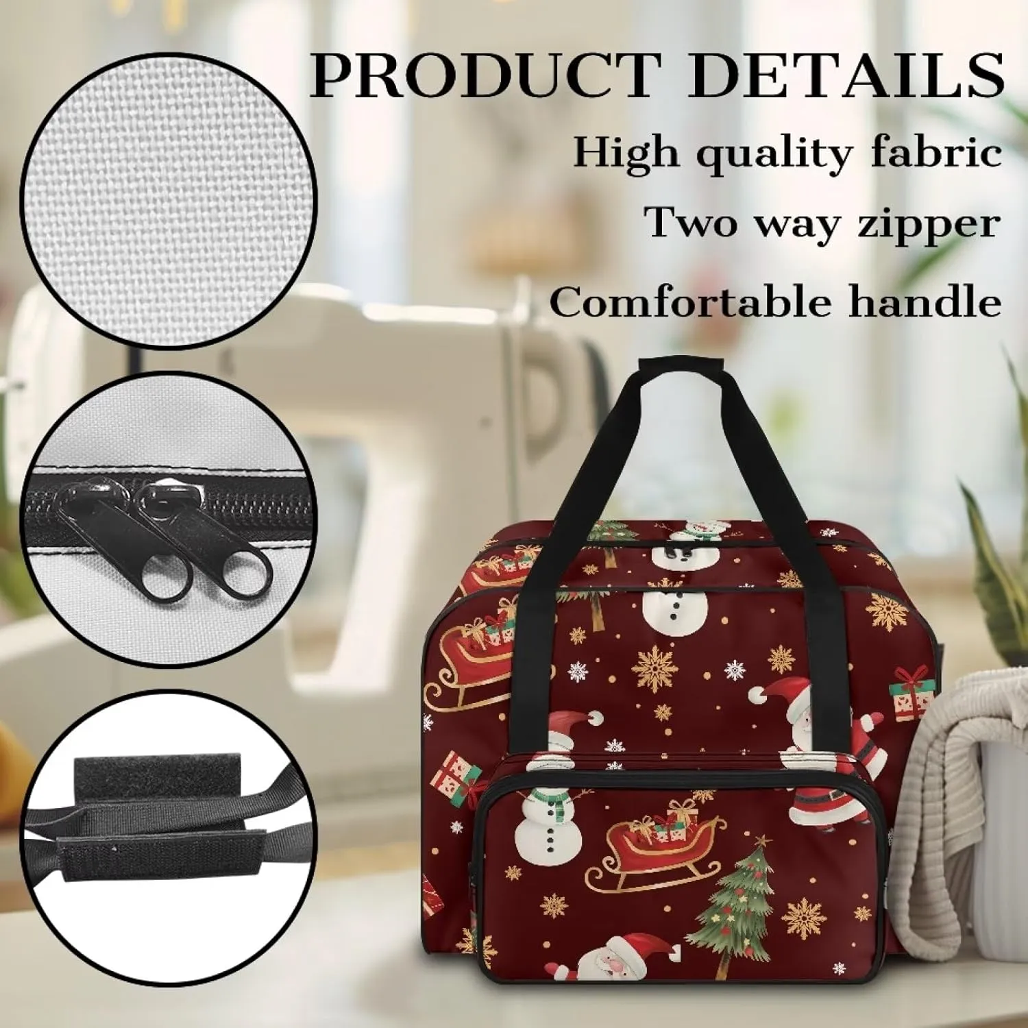 Christmas Pattern Sewing Machine Bag Universal Tote Bag for Sewing Machine Protector Travel Bag Organizer Compatible with Most Singer, Brother Sewing Machines and Extra Sewing Accessories