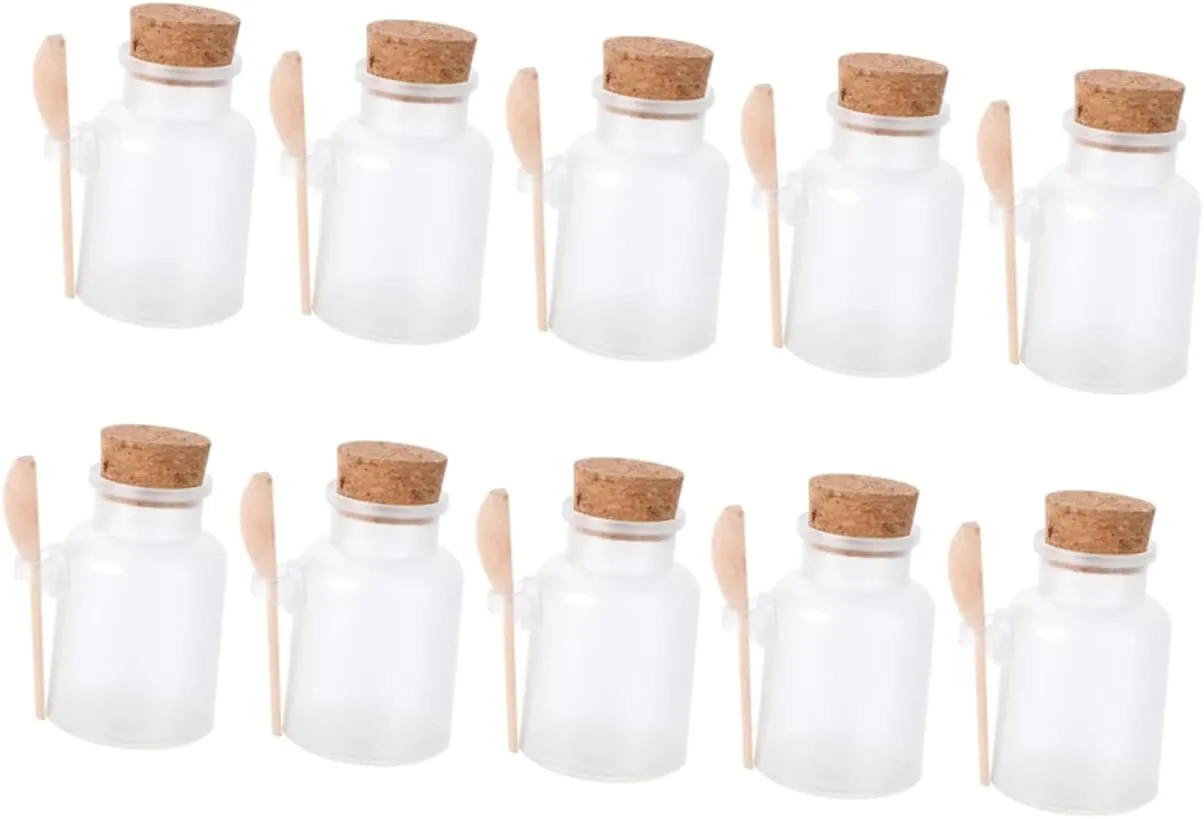 Ciieeo 10Pcs Bath Salt Storage Jars with Spoon Transparent Cosmetic Powder Containers for Bathroom Organization and Travel Use