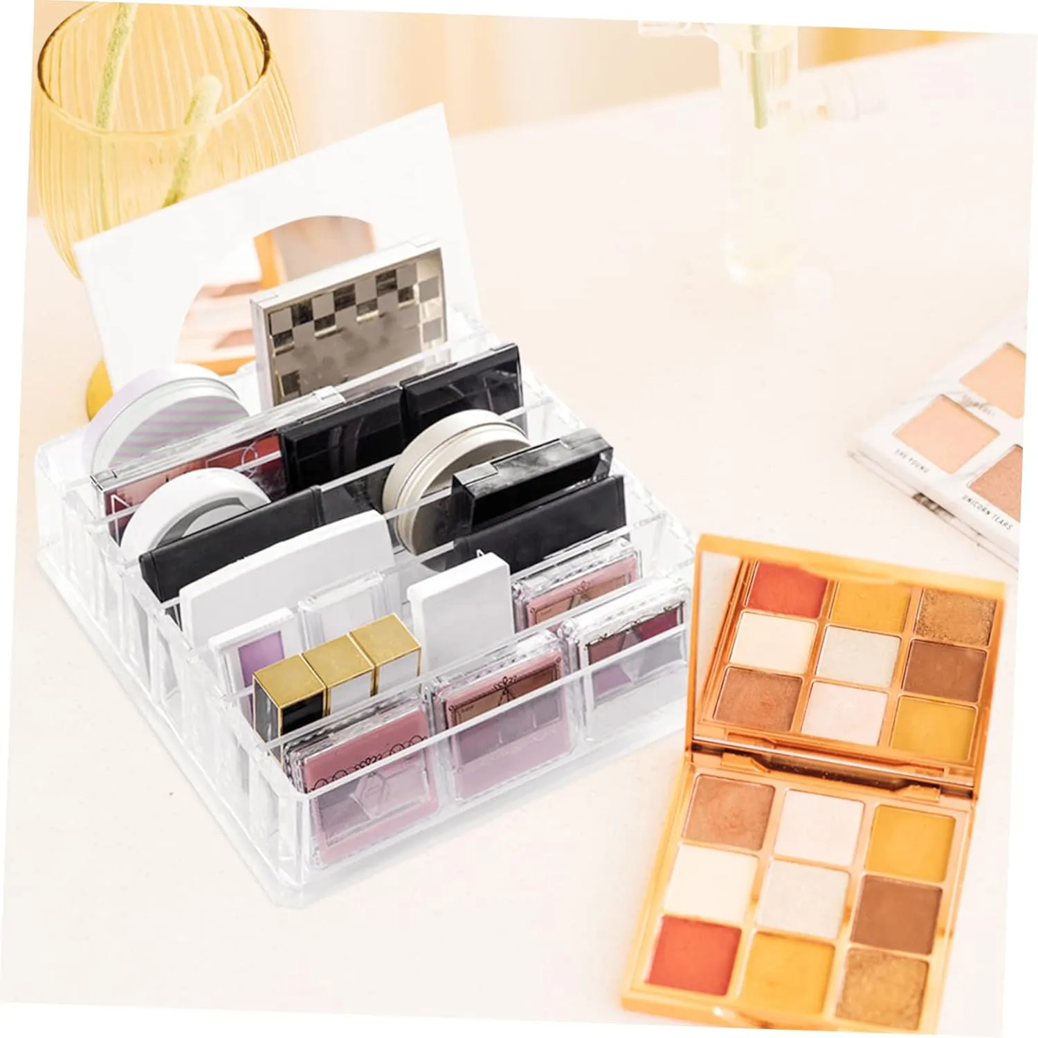 Ciieeo Multi-compartment Eyeshadow Palette Organizer 8 Section Divided Box Money Tray Stylish Desktop Makeup Storage