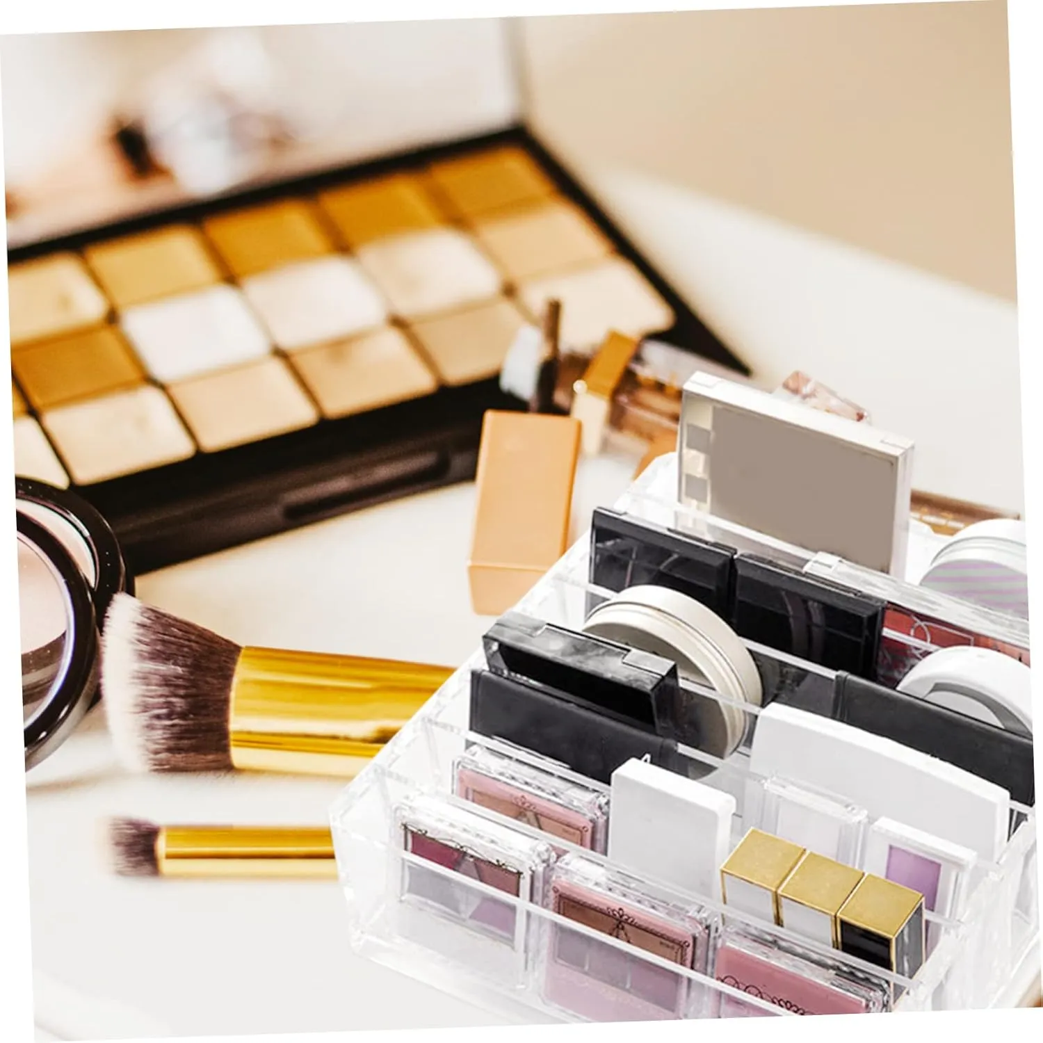 Ciieeo Multi-compartment Eyeshadow Palette Organizer 8 Section Divided Box Money Tray Stylish Desktop Makeup Storage