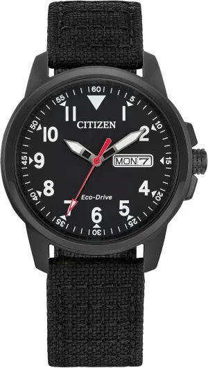 Citizen Men's Eco-Drive Weekender Garrison Field Watch in IP Stainless Steel with Nylon Strap, Black Dial (Model: BM8186-15E)