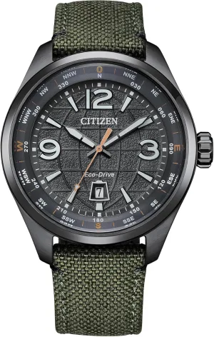 Citizen Men's Eco-Drive Weekender Sport Casual, Gray Stainless Steel Watch, Green Nylon Strap, 3 Hand, Date (Model: AW1837-11H)