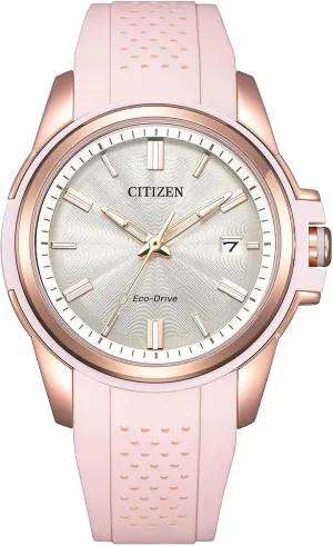 Citizen Women's Eco-Drive Weekender Sport Casual, Rose Gold-Tone Stainless Steel Watch, Pink Silicone Strap, White Dial (Model: FE6138-05B)