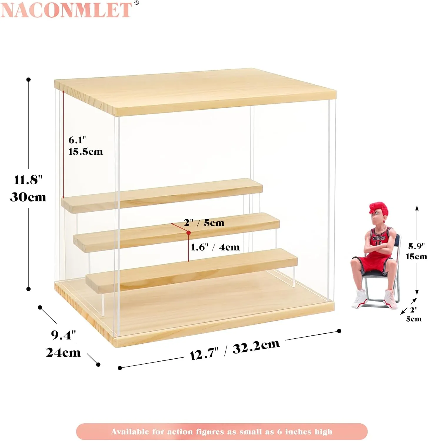 Clear Acrylic Display Case for Action Figure- Funko Pop Dustproof Showcase with Colorful Lighting, Multiple Layers for Collectibles(4 Tier-W*D*H-12.6"x9.4"x11.7"inches)